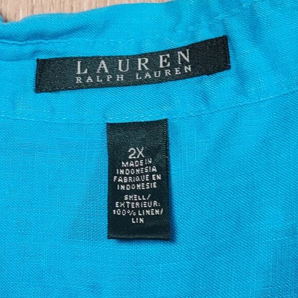 Ralph Lauren LRL Linen Button Up Shirt Plus Size 2X Blue Lagenlook Boho Top - Picture 3 of 6